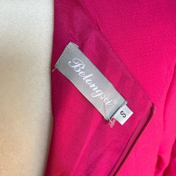 Belongsci Pink Summer V‎ Neck Bell Sleeve Shift Mini Dress Size Small NWOT - Picture 5 of 11